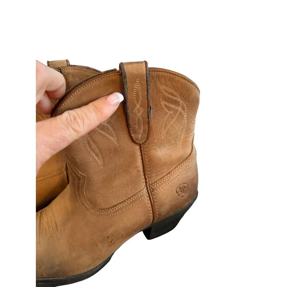 Ariat Womens Darlin Booties Size 6.5 Tan Leather Almond New West Heel Western